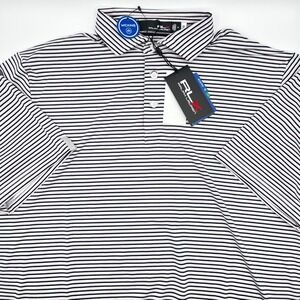 RLX Ralph‎ Lauren Men's Golf Polo Striped Shirt Navy Pink White SZ M 0475